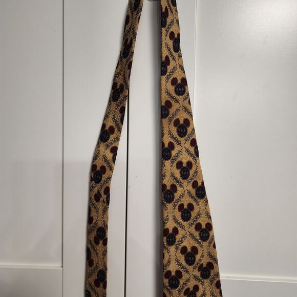 Disney Parks Mickey Mouse 100% Silk Novelty Necktie Yellow Rust Blue Gold - Picture 4 of 11